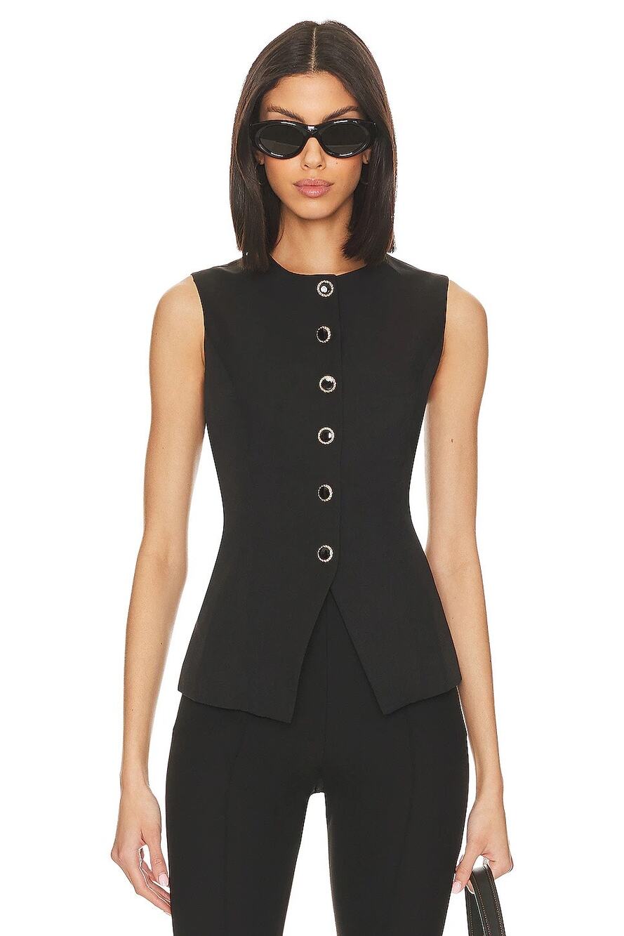 SNDYS Revolve Emiliana Black Button Front Tailored Sleeveless Vest Top Size XS